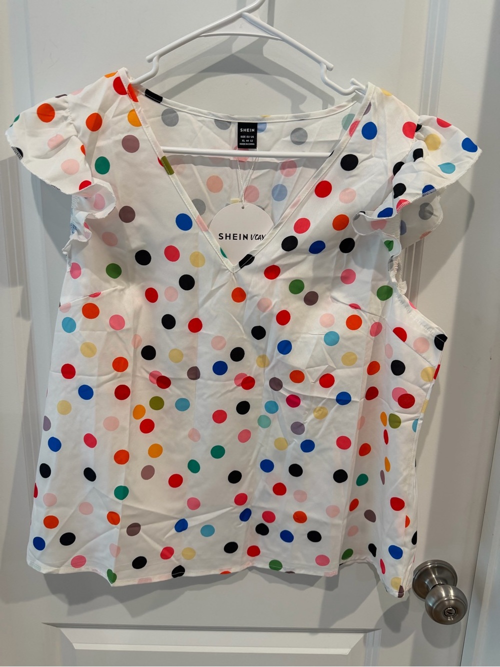 NWT SHEIN White Multicolor Polka Dot Top Size XL (runs small see measurements)